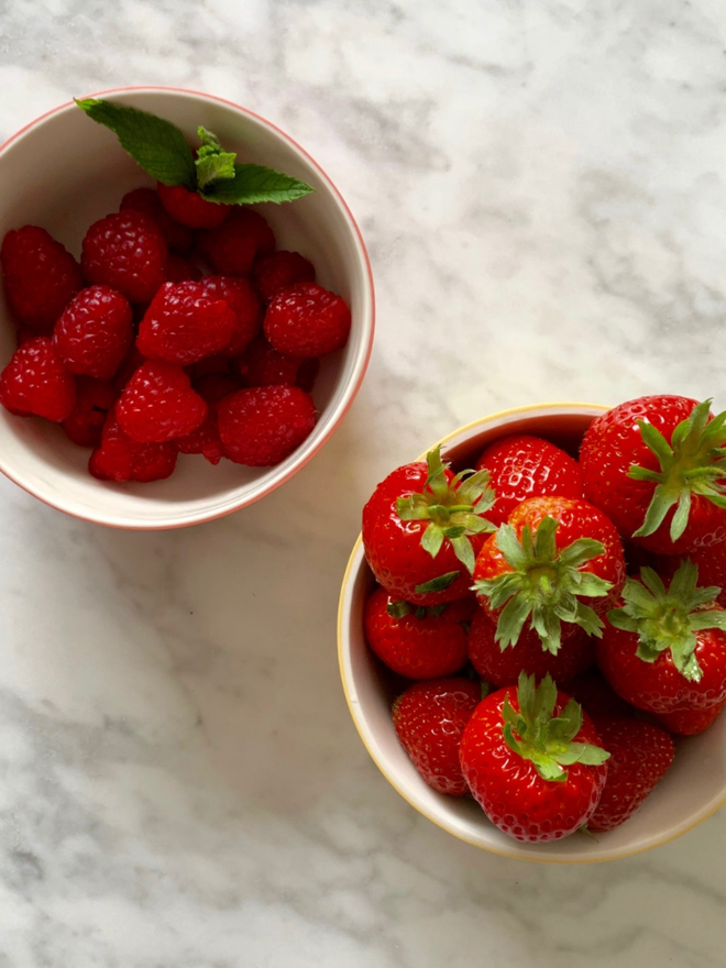 Snack Bowl. Two snack bowls filled with berries.