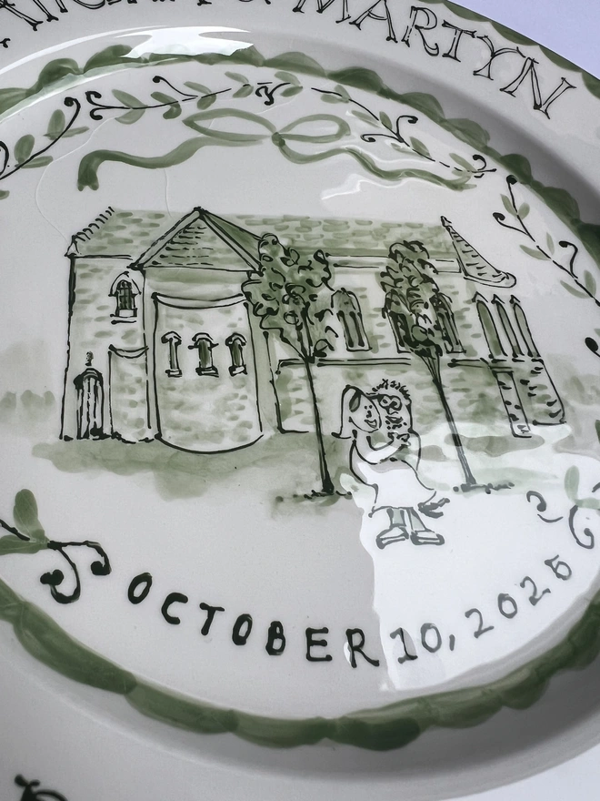 Wedding Venue Plate, ideal gift, custom illustrated pottery
