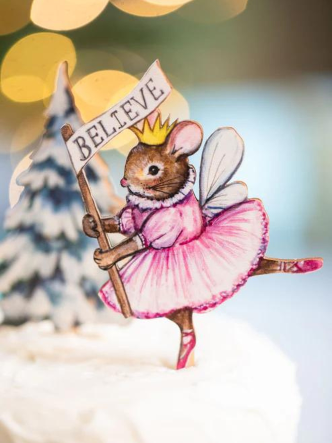 Believe mouse Christmas cake topper