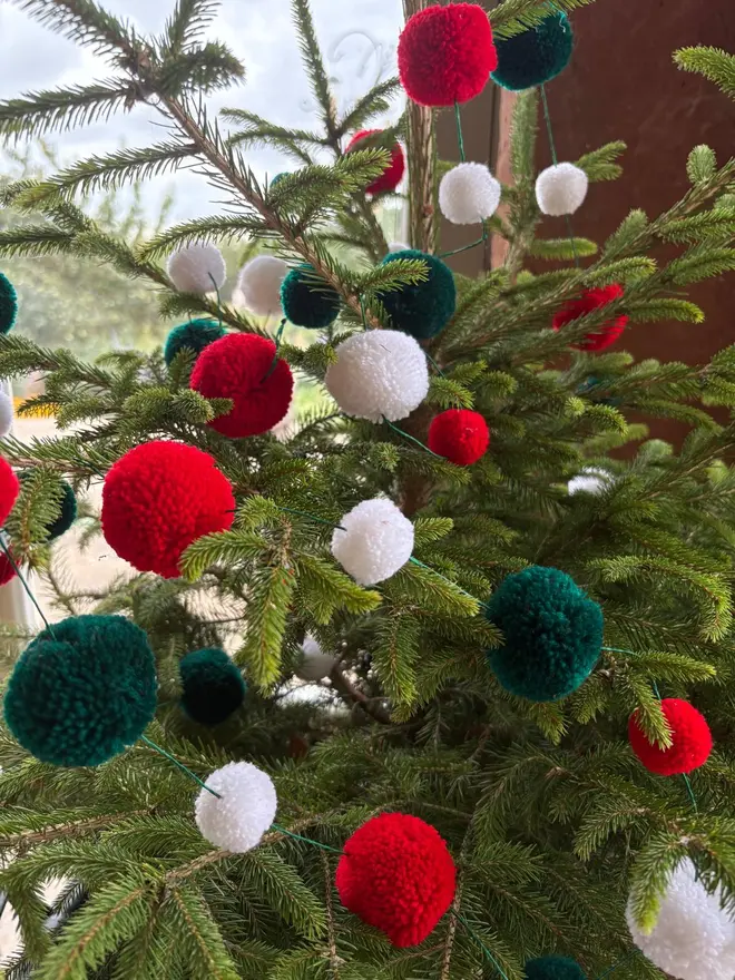 red white green pom pom garland 