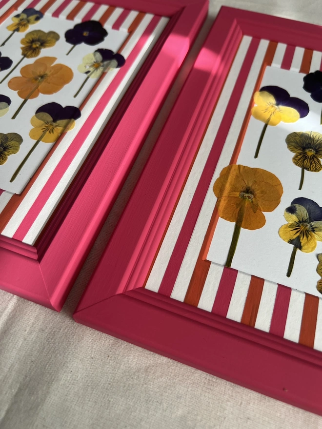 close up of two pink frames