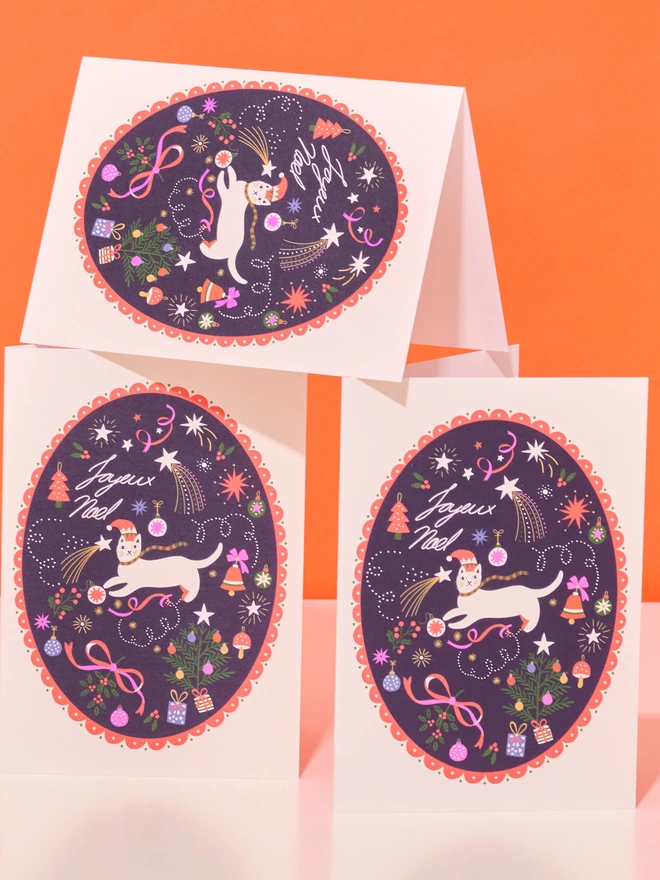 Cat Joyeux Noël Pack of 6 Illustrated Christmas Card