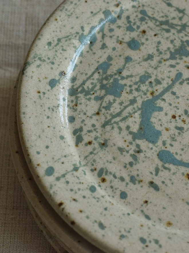 Ceramic Side Plate Green Splatter