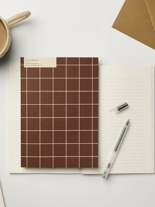 Brown Cream Grid Notebook