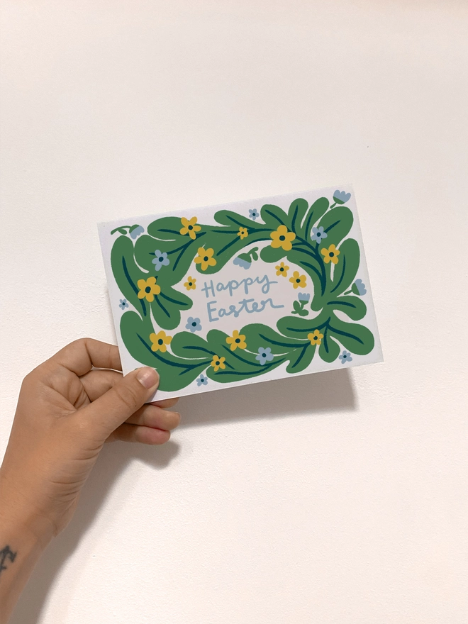 happy easter spring wreath card