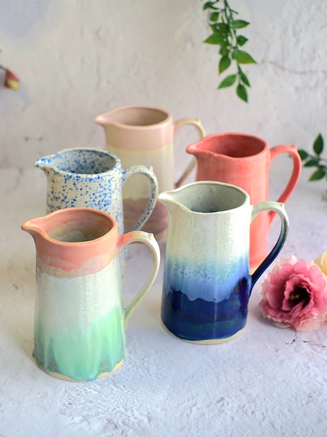 ceramic jug, water jug, milk jug, gravy jug, pottery jug, gift jug, Jenny Hopps Pottery, Colourful jug, colourful homeware