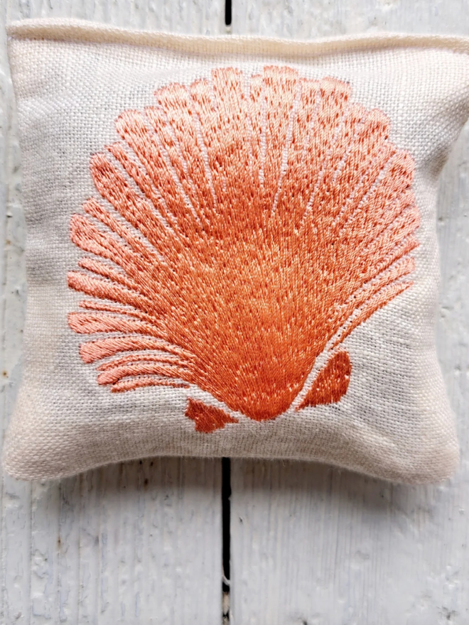 Sea Shell Lavender Sachet. A sachet in coral