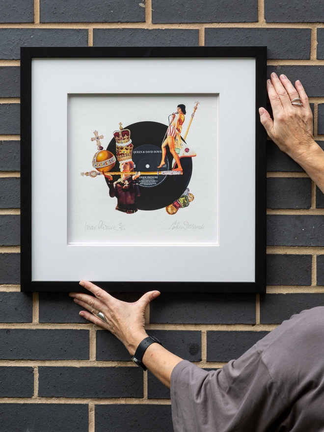 Under Pressure by Queen & David Bowie ‘7” Single’ print of an original collaged artwork.