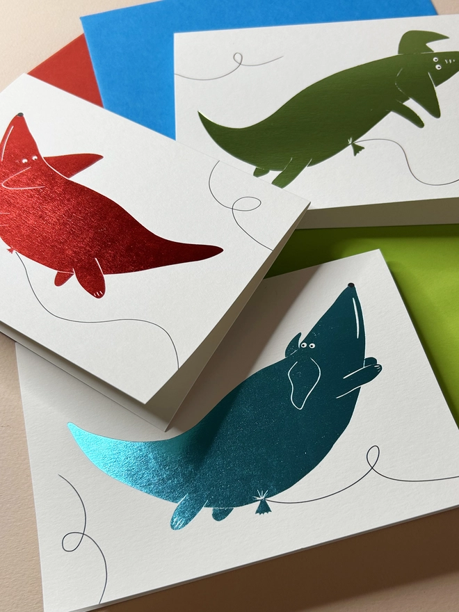 Helium Ballon Dog Card, Foiled, Hannah Carvell