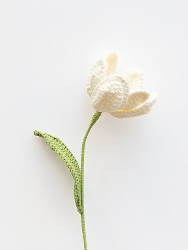 white crochet tulip stem