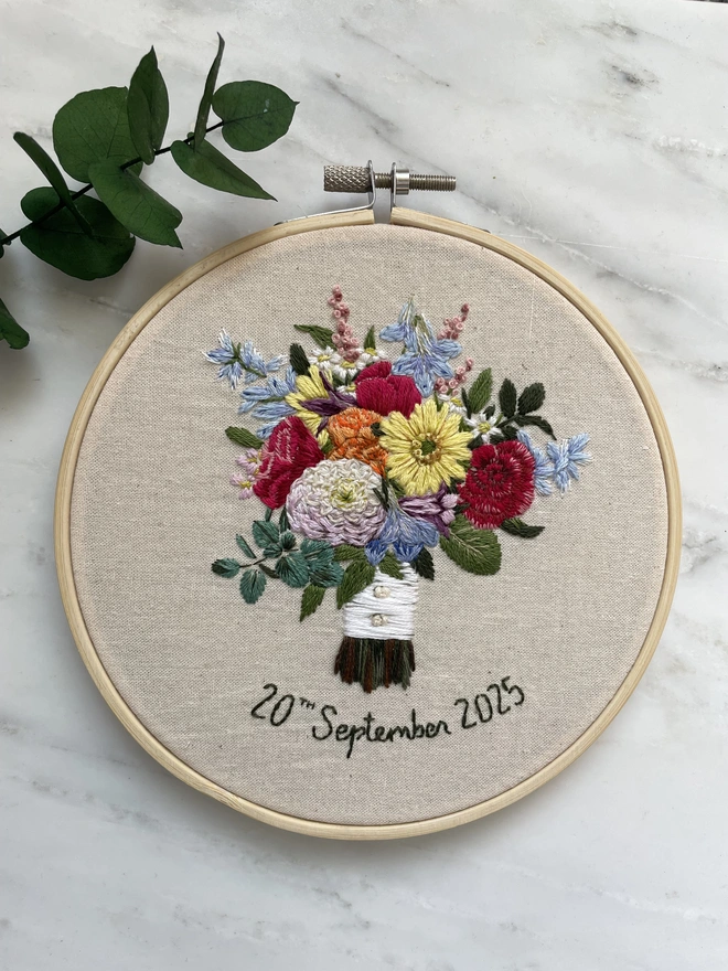 Hand embroidered wedding bouquet keepsake