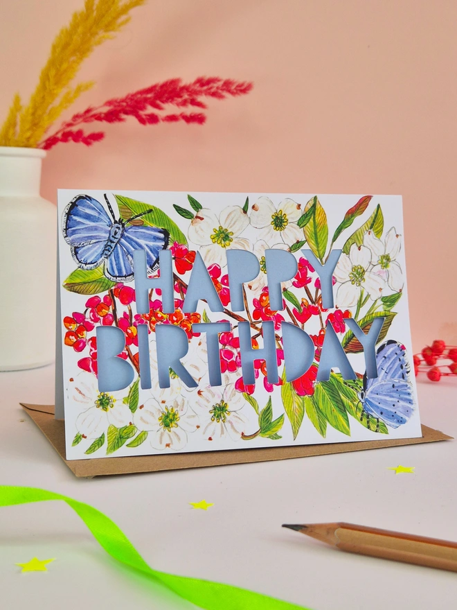 Blue Butterfly Paper cut card