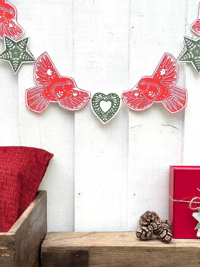 'When Robins Appear' Hand Printed Traditional Nordic Linocut Garland