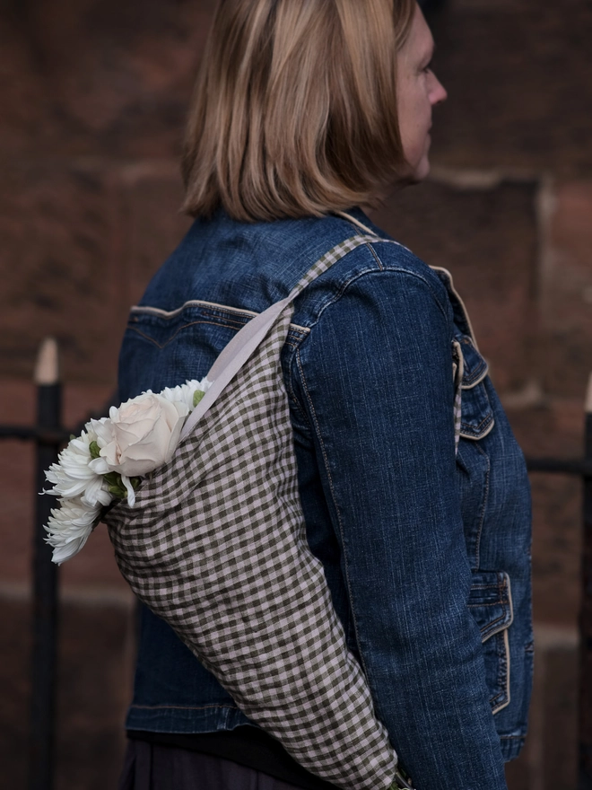 reusable linen flower bag for shopping and for gift giving