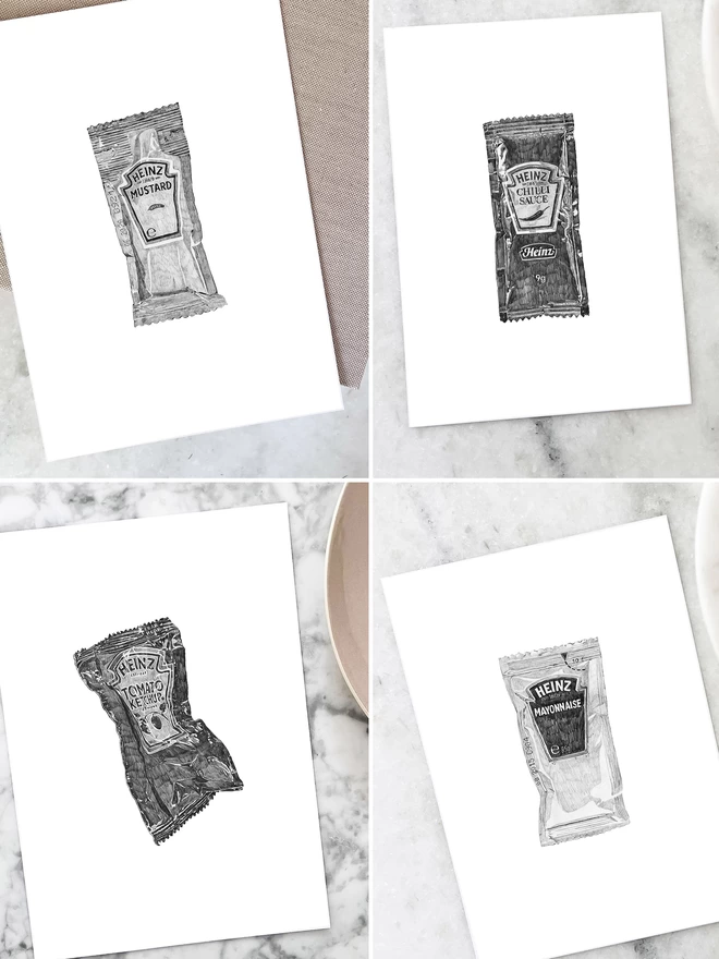Set of sauce sachet art prints