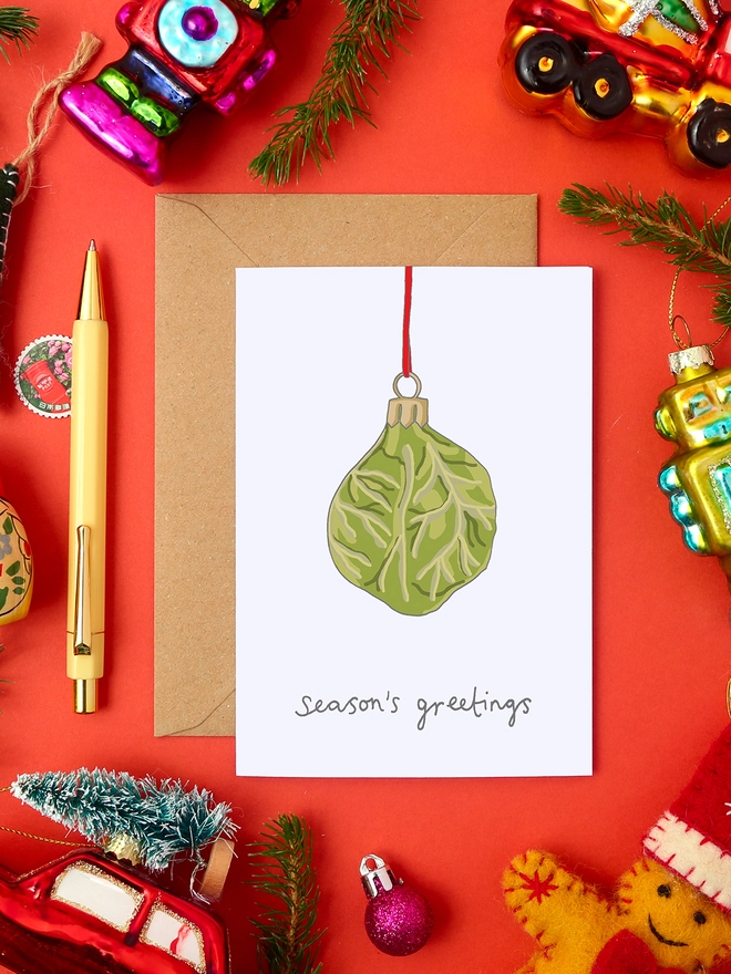 Funny Christmas Card Featuring a Brussel Sprout Tree Decoration