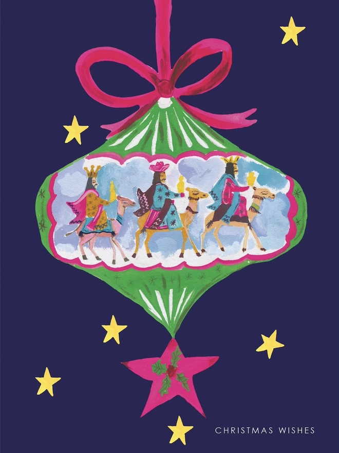 'Christmas Wishes', Bauble Wiseman Christmas Card