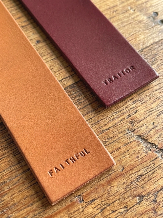 Faithful and traitor leather bookmark