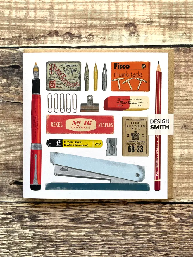 Vintage Stationery Blank Greetings Card, paired with a brown envelope 