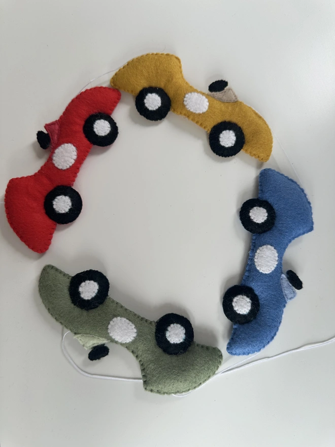 Colourful racing car garland, baby gift, playroom decor