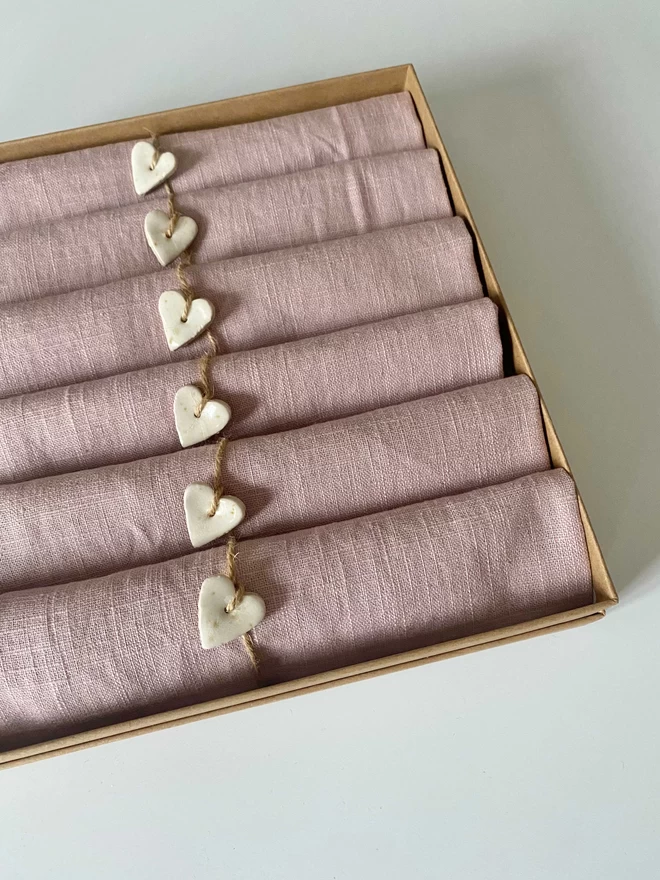 Gift box with six napkins and six heart napkin ties