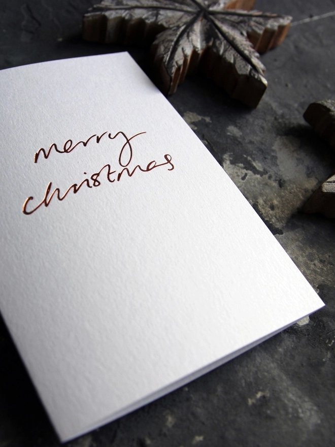 merry christmas white card metallic script