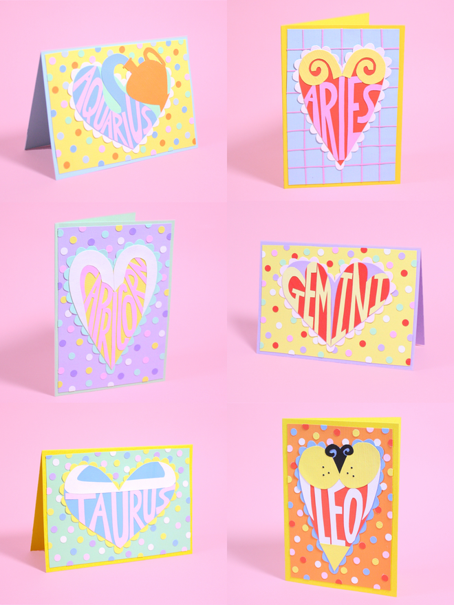 Handmade Star Sign Zodiac Collaged Cards 