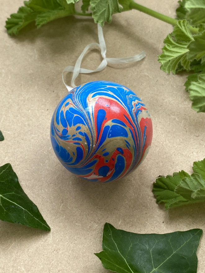 Hand-marbled ceramic bauble