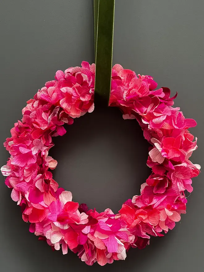 Magenta Pink & Coral Assorted Crepe Paper Wreath