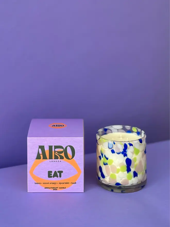 AIRO Citrus & deodorising refillable candle in blue handblown glass