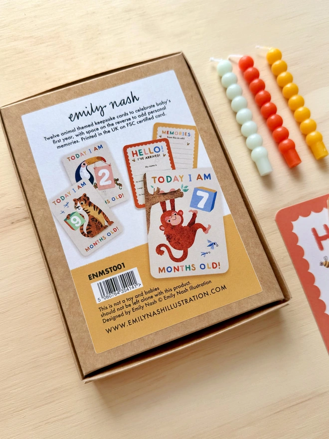 illustrated animal themed baby milestone cards by Emily Nash Illustration- postcard keepsake multipack for babies