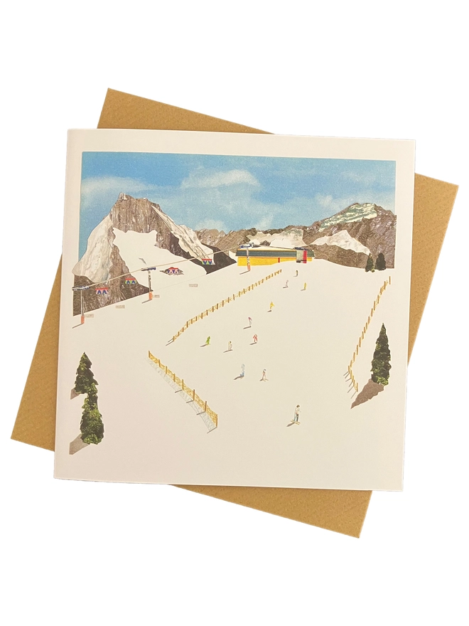 christmas card featuring a collage of a ski slope on a white background