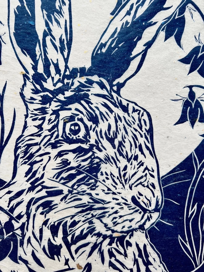hare and harebells linocut print details