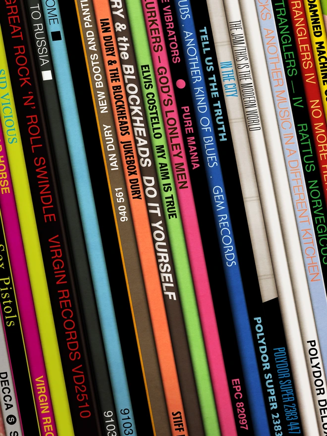 Fine Art print of vinyl records Punk album spines detail