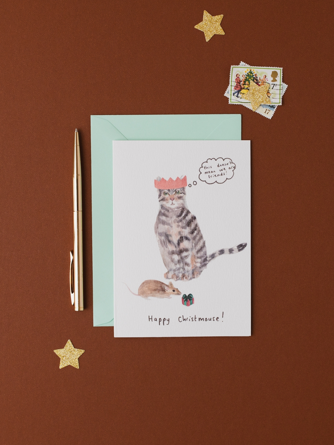 cat and mouse funny christmas card