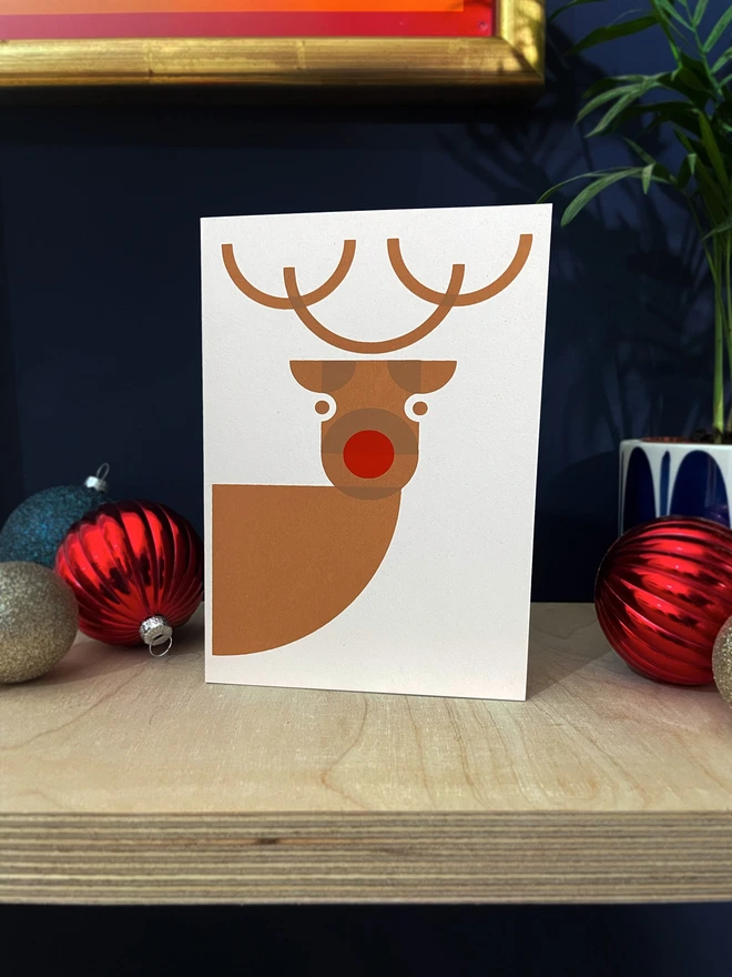 geometric reindeer screen print christmas card