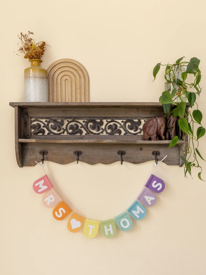 pastel bunting with a teachers name on it