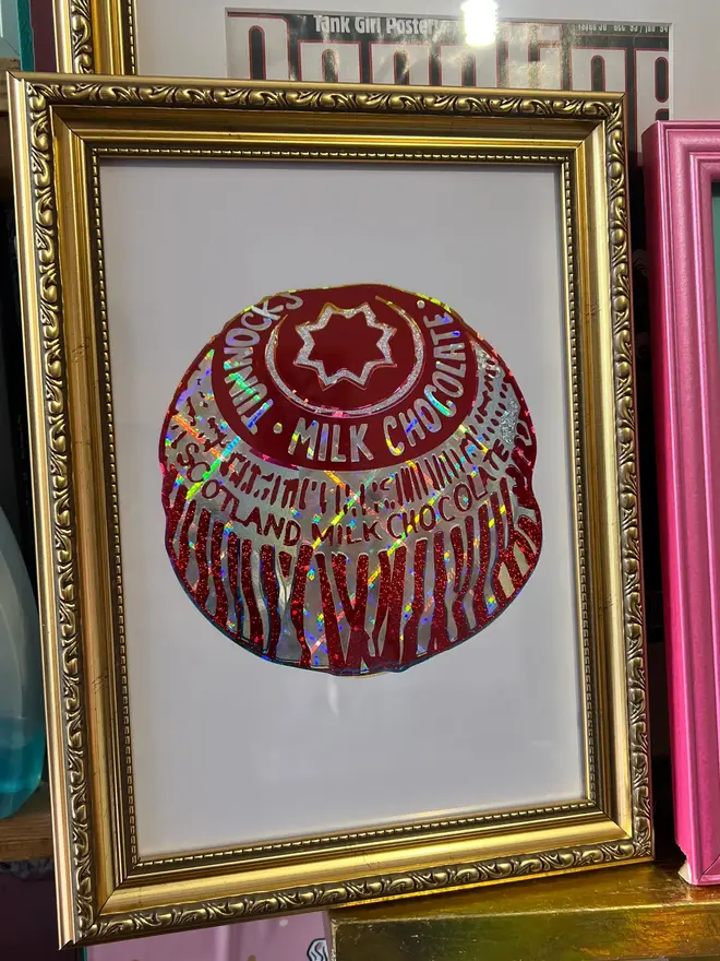 Tunnocks Tea Cake ScreenPrint, a tunnocks tea cake print sitting on a white backdrop. 
