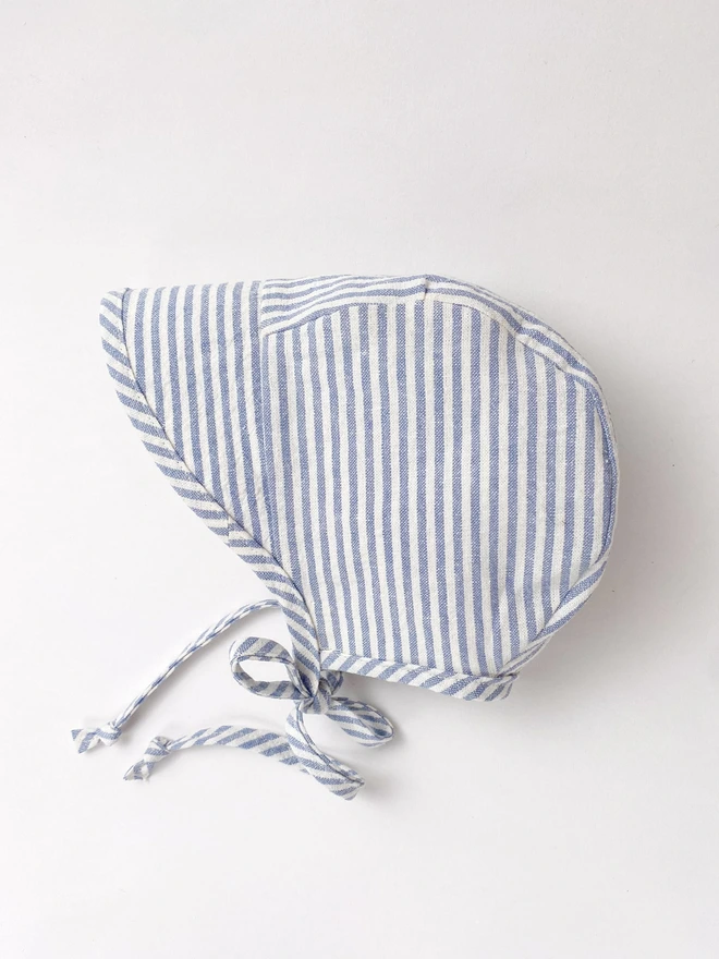 handmade brim baby bonnet in seaside stripes