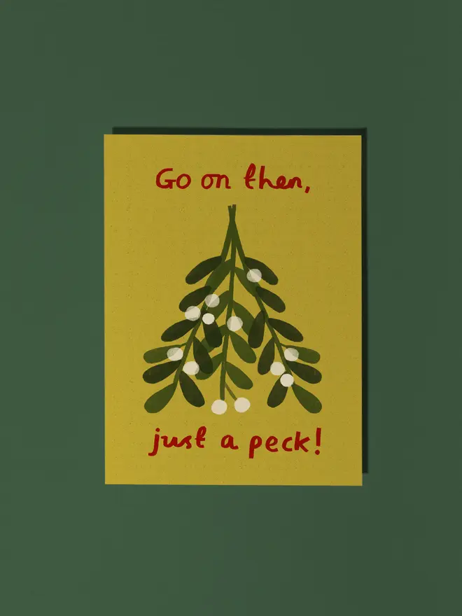 illustrated mistletoe card - just a peck!