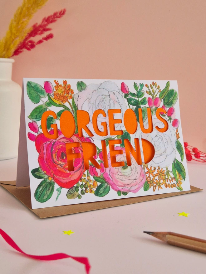 gorgeous friend paper cut card