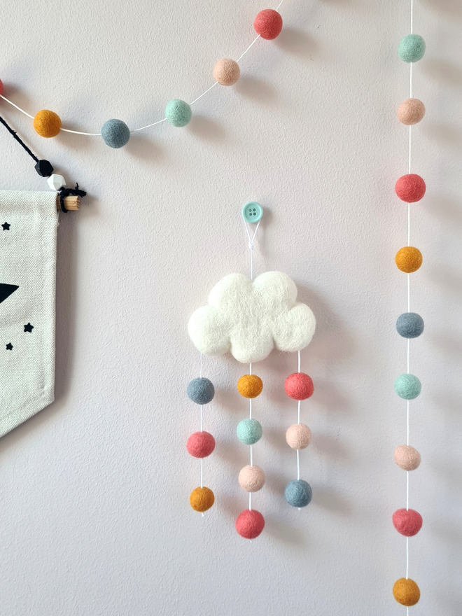Pastel Rainbow Felt Cloud Hanging Decoration