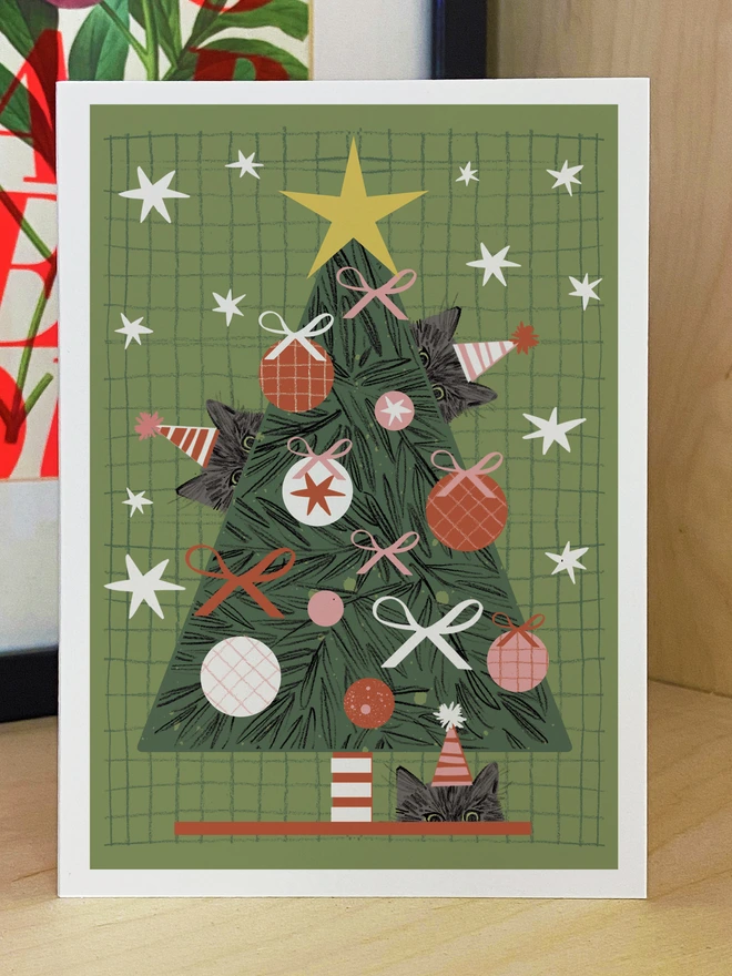 Cat Christmas Tree Card