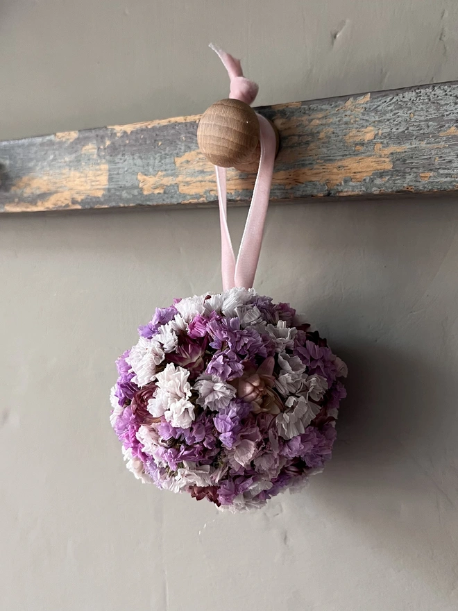 Pink, Purple and White Winter Dried Flower Bauble