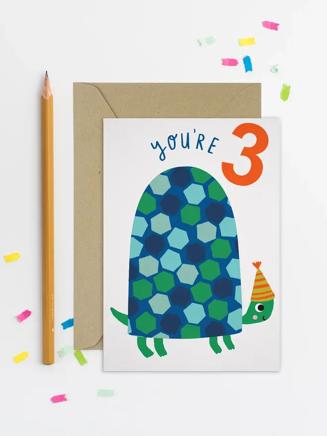 'You're 3' Tortoise 3rd Birthday Card