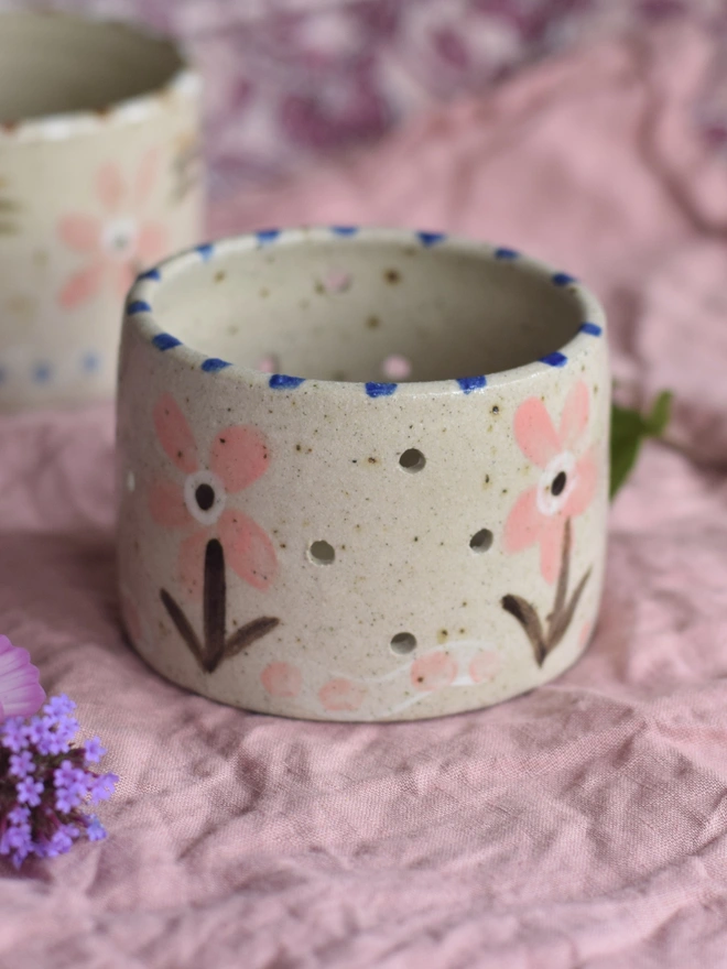 ceramic floral tealight candleholder 