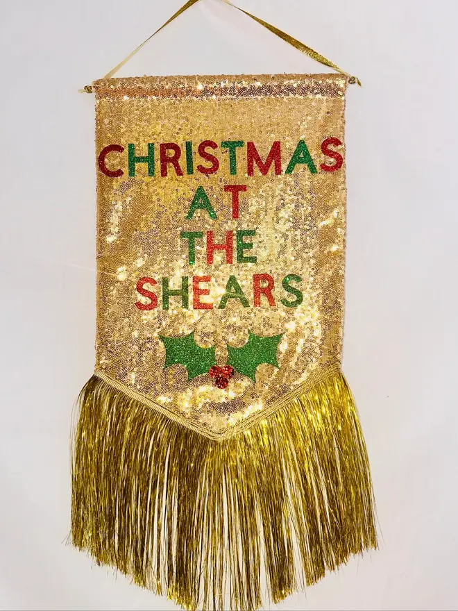 Christmas at the shears personalised sequin banner