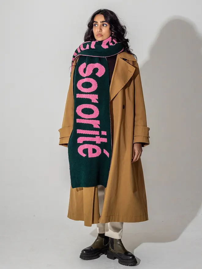 Forest green & french rose Liberté Egalité Sororité scarf