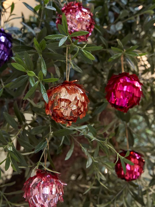 Metallic bauble hanging tree decoration