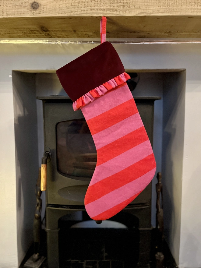Red / Pink / Velvet / Ruffle Stocking
